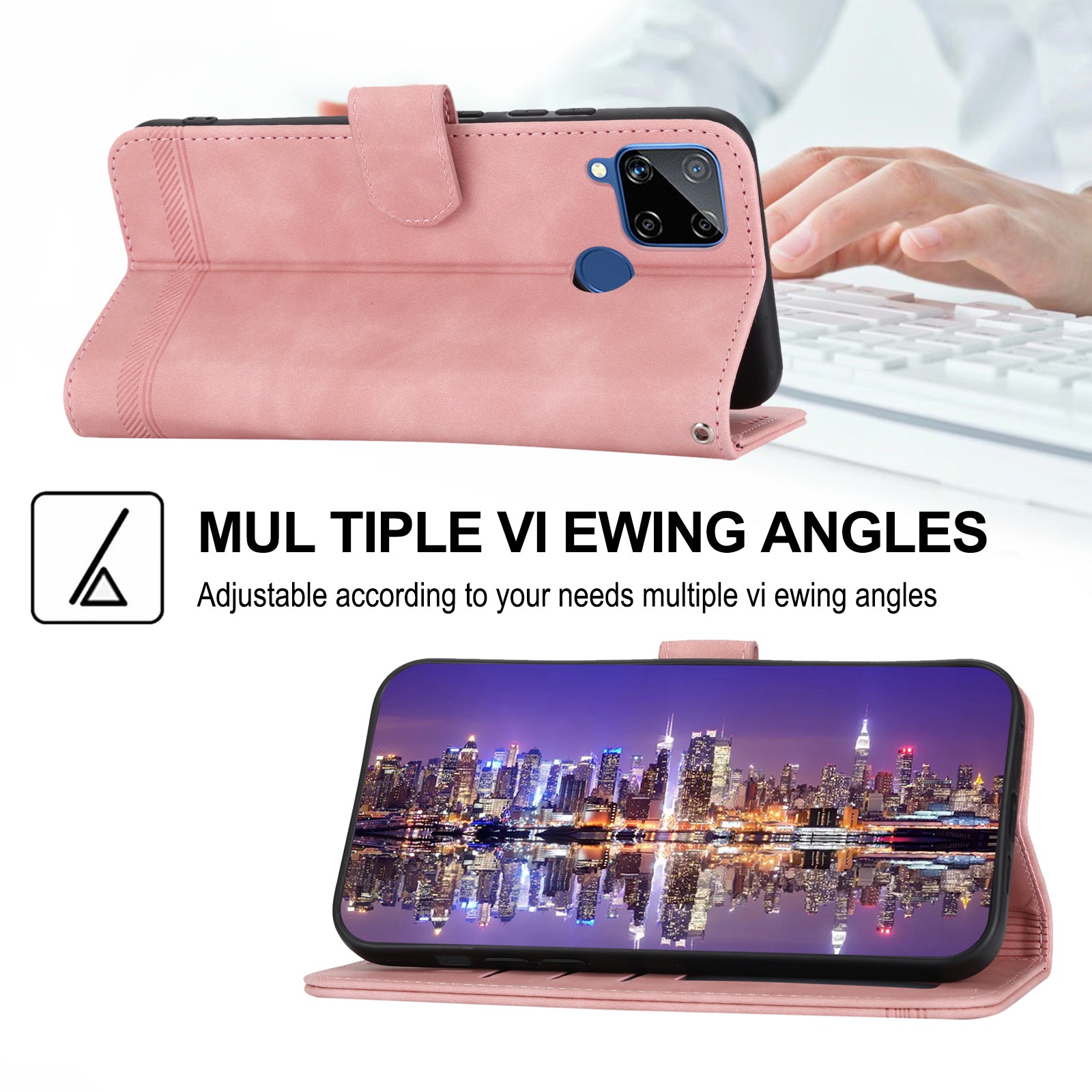 DIERFENG DF-03 Pungtelefontaske til Realme C25 C15 C12 Lines påtrykt PU-læderstativ smartphonecover DIERFENG DF-03 Pungtelefontaske til Realme C25 C15 C12 Lines påtrykt PU-læderstativ smartphonecover